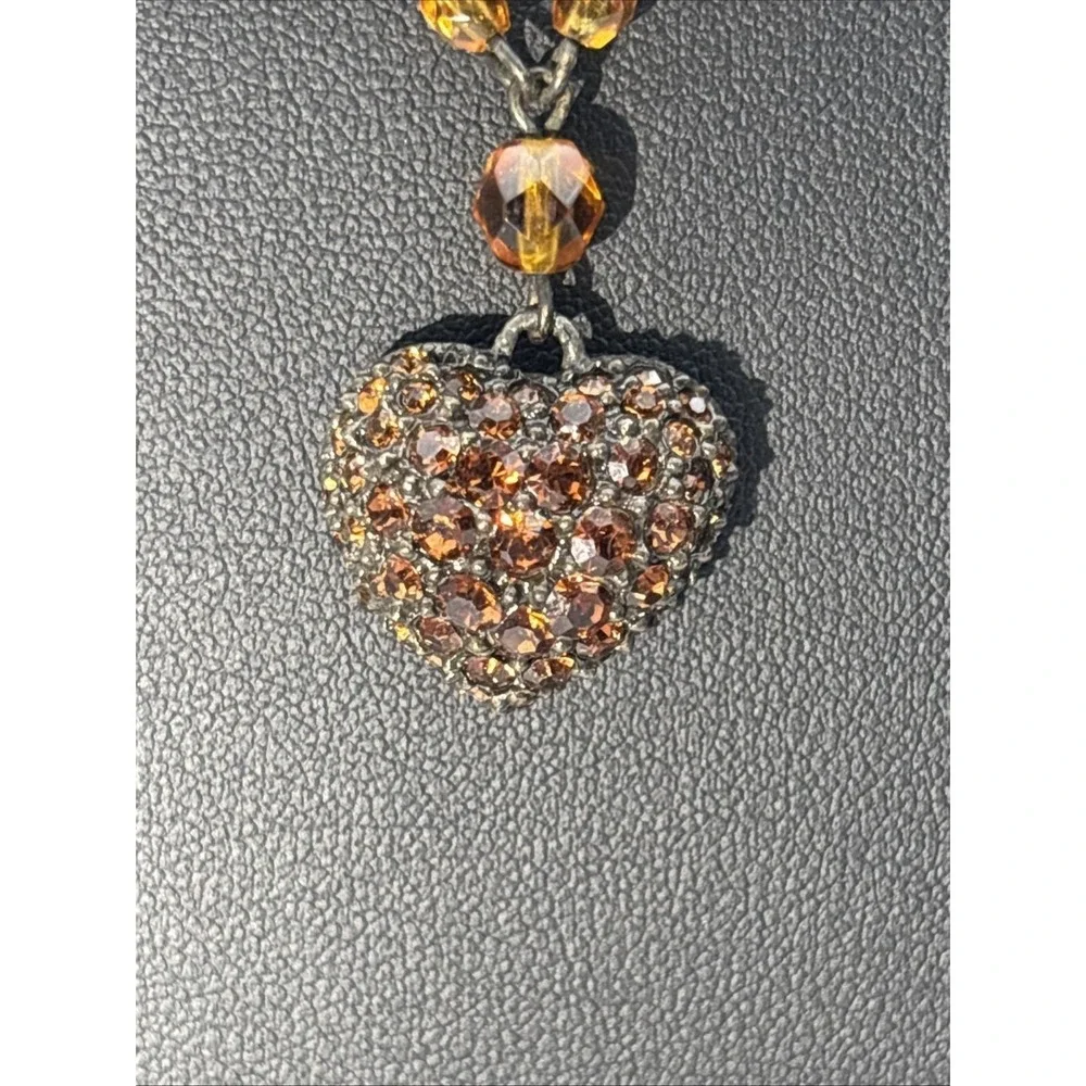 Vintage Roxanne Assoulin amber glass bead & rhinestone heart‎ 18